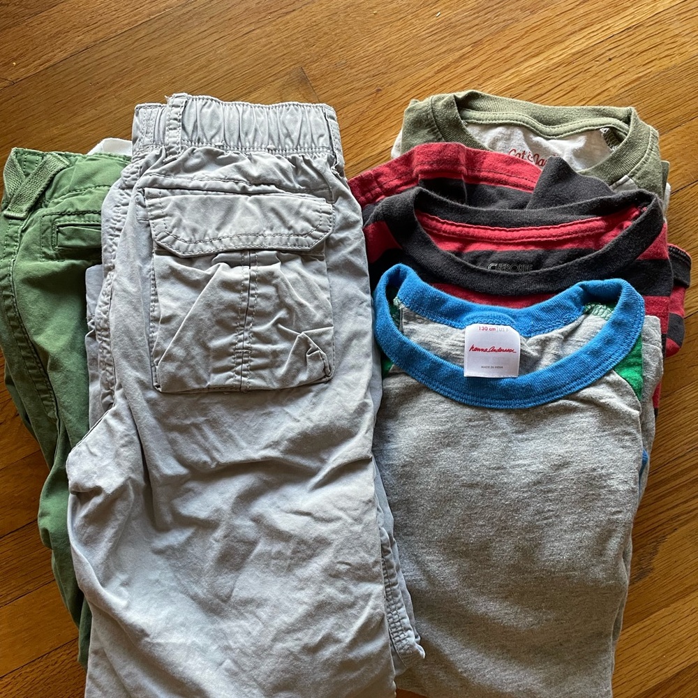 Three shirts, two pair of pants